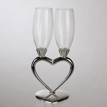 Esküvői pezsgőspohár szettben, pezsgős pohár esküvőre,  szív alakú pohár