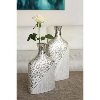 Ezüst váza, üveg formájú váza, csepp mintás palack formájú váza
