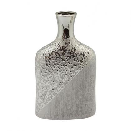 Ezüst váza, üveg formájú váza, csepp mintás palack formájú váza