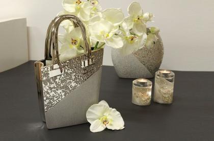 Ezüst váza, táska váza, csepp mintás táska formájú váza
