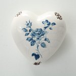 Kerámia szív, levélnehezék, porcelán szív, kékfestő szív
