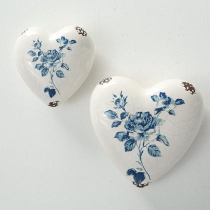 Kerámia szív, levélnehezék, porcelán szív, kékfestő szív