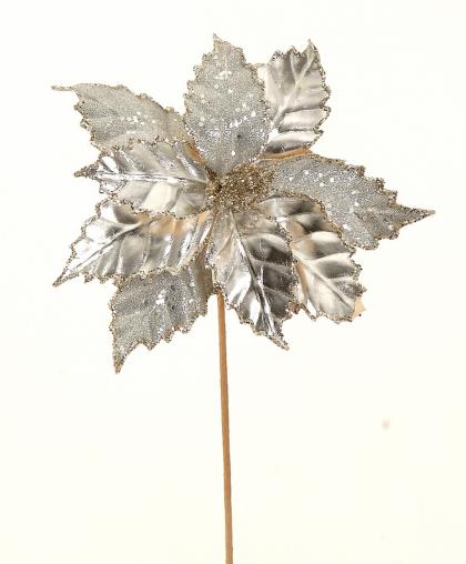 Ezüst-óarany fényes,bőr hatású gyöngyös virág 50cm