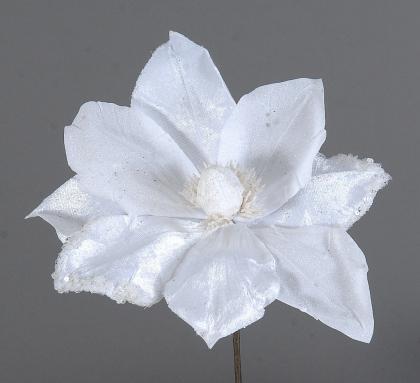 Fehér, csipeszes glitteres virág 25cm