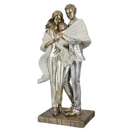 Ezüst-arany kerámia szobor, boldog család