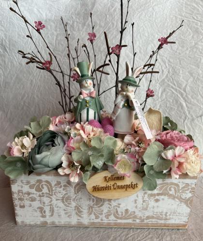 Húsvéti asztaldísz, dekoráció, virágbox