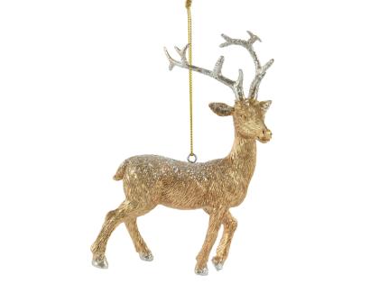 Szarvas alakú karácsonyfadísz, arany, 14 cm