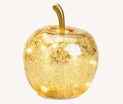 Üveg alma LED világítással, hangulatvilágítás (több méret) metálfényű arany