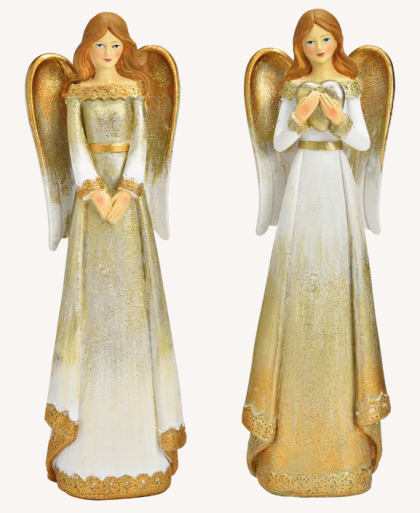 Angyal figura, arany, krémfehér