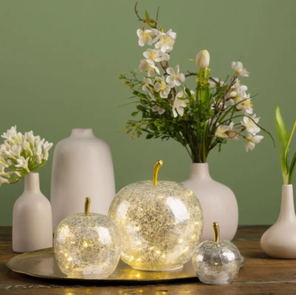 LED világító alma, fémes ezüst (többféle méret)