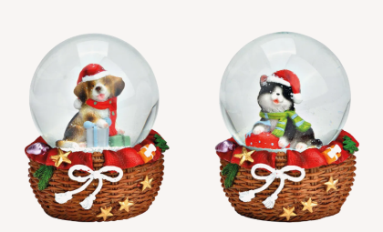 Mikulássapkás kutya/cica hógömb