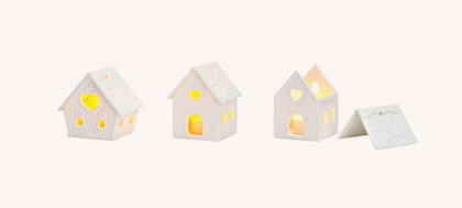 Porcelán mézeskalács-házikó formájú mécsestartó, krémfehér