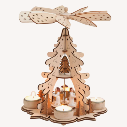 Hő hatására forgó mécsestartó, fa, adventi koszorú
