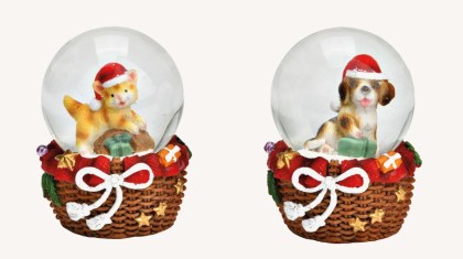 Mikulássapkás kutya/cica hógömb 6 cm