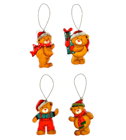 Macis karácsonyfadísz fából, 6x8 cm