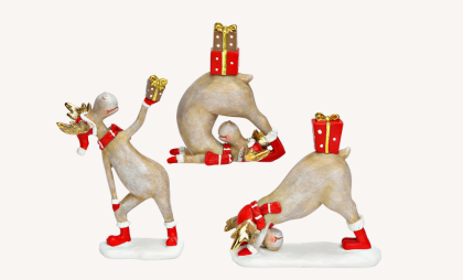 Jógázó rénszarvasfigura ajándékkal (több méret)