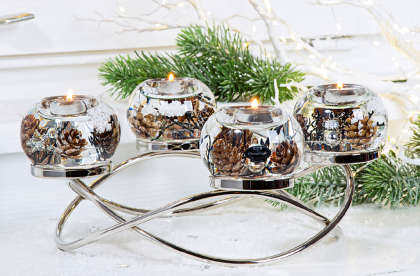 Modern adventi koszorú, üveg koszorú, üveg gyertyatartó, üveg mécsestartó, zselés adventi dísz