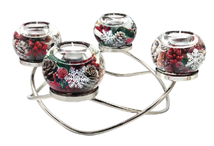 Modern adventi koszorú, üveg koszorú, üveg gyertyatartó, üveg mécsestartó, zselés adventi dísz