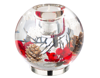 Zselés LED mécsestartó, üveg gyertyatartó, piros bogyós