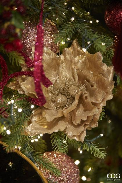 Csíptethető virág, magnólia, arany glitteres, 28 cm