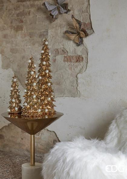 Fenyőfa szobor, arany, gyöngyökkel (több méret)