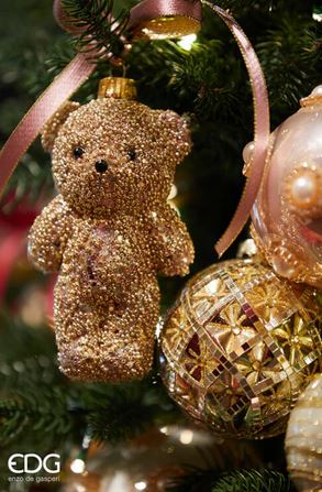 Macis fenyődísz, gyöngyös, macidísz, medvés karácsonyfadísz, mackós dísz