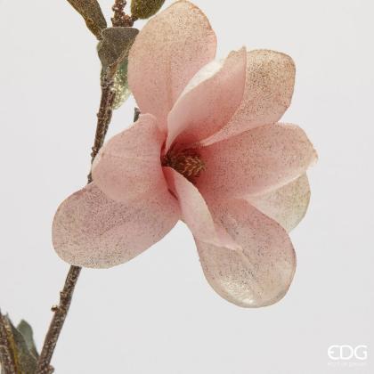 Magnólia ág, magnólia virág, glitteres, művirág ág, rózsaszín, 90 cm