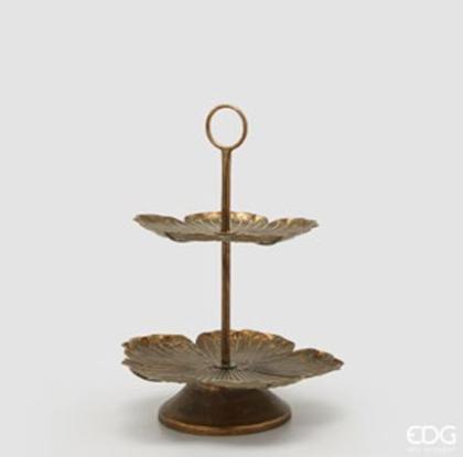 Emeletes kínáló tál fémből, két szintes, magnólia virág alakú tál, bronz