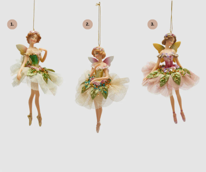 Zöld, rózsaszín tündér figura, virágtündér, balerina, akasztható (16 cm, többféle)
