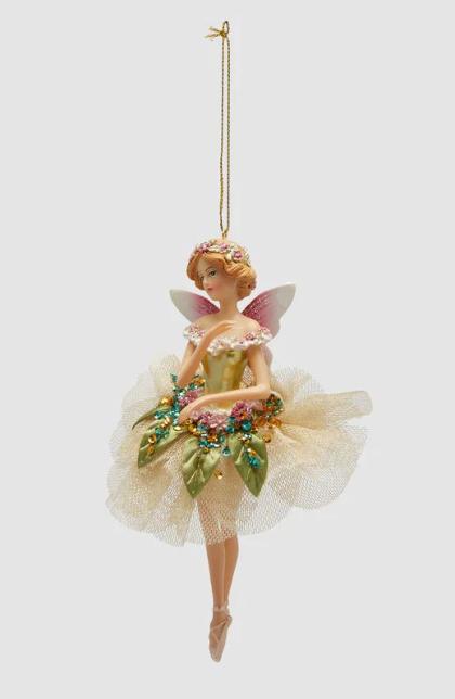 Zöld, rózsaszín tündér figura, virágtündér, balerina, akasztható (16 cm, többféle)