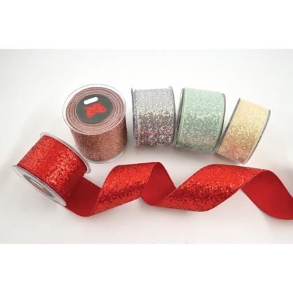 Karácsonyi szalag, masni, szalagtekercs, flitteres (6,7x450 cm, többféle)