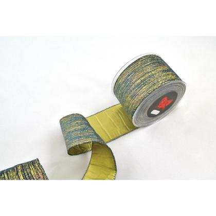 Karácsonyi szalag, masni, szalagtekercs díszcsomagoláshoz, (6,7x450 cm), petrolzöld-arany