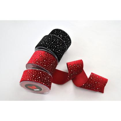 Karácsonyi szalag, masni, szalagtekercs díszcsomagoláshoz, (6,7x450 cm), fekete strasszos