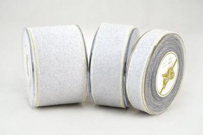 Karácsonyi szalag, masni, szalagtekercs díszcsomagoláshoz, (6,7x900 cm), ezüst glitteres