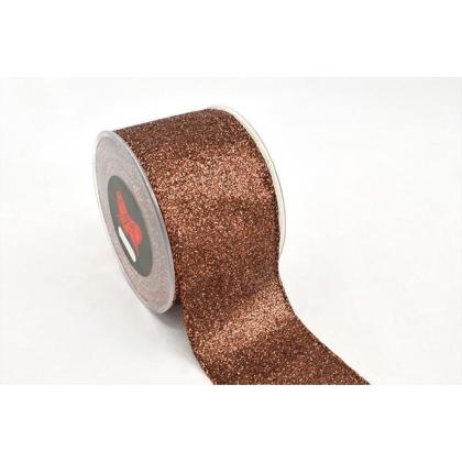 Karácsonyi szalag, masni, szalagtekercs díszcsomagoláshoz, (6,7x900 cm), barna glitteres