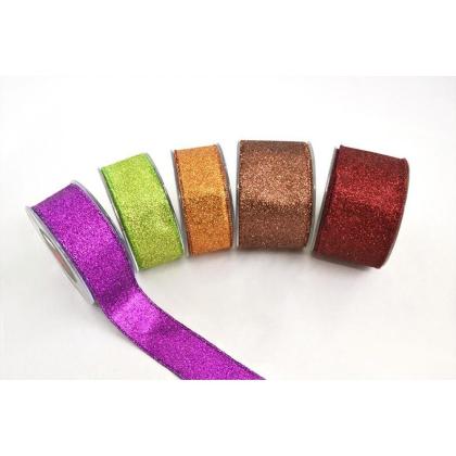 Karácsonyi szalag, masni, szalagtekercs díszcsomagoláshoz, (6,7x900 cm), barna glitteres