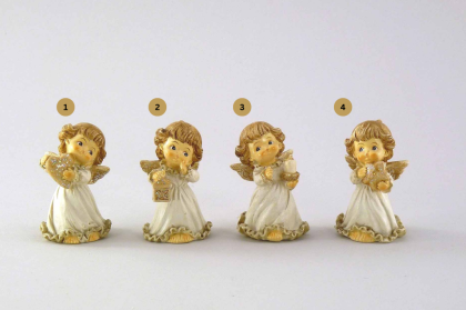 Angyal figura, kerámia angyalka, angyal dísz (többféle), krémfehér-arany, 6 cm