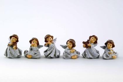 Angyal figura, kerámia angyalka, angyal dísz (többféle), ezüst, 4 cm