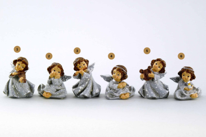 Angyal figura, kerámia angyalka, angyal dísz (többféle), ezüst, 4 cm