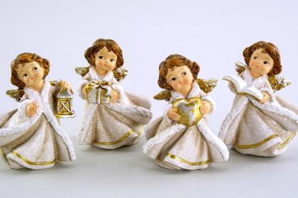 Angyal figura, kerámia angyalka, angyal dísz (többféle), bézs-arany 6 cm