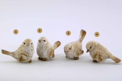 Madárkás figura, téli madár, kerámia madár, barna-bézs, 6 cm