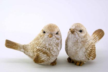 Madárkás figura, téli madár, kerámia madár, barna-bézs, 6 cm