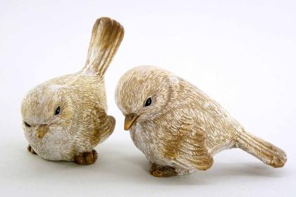 Madárkás figura, téli madár, kerámia madár, barna-bézs, 6 cm