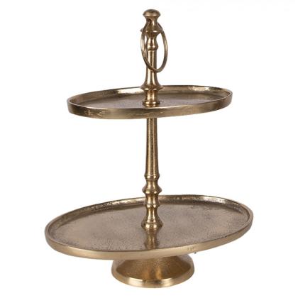 Fém kínáló, emeletes kínáló, ovális, antik arany