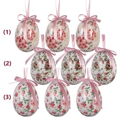 Húsvéti tojás, akasztható tojás, rózsaszín virágos, 8 cm (többféle)
