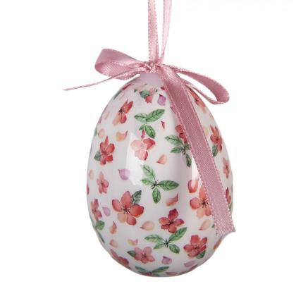 Húsvéti tojás, akasztható tojás, rózsaszín virágos, 8 cm (többféle)