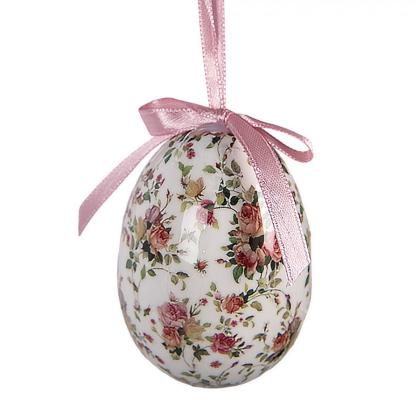 Húsvéti tojás, akasztható tojás, rózsaszín virágos, 8 cm (többféle)