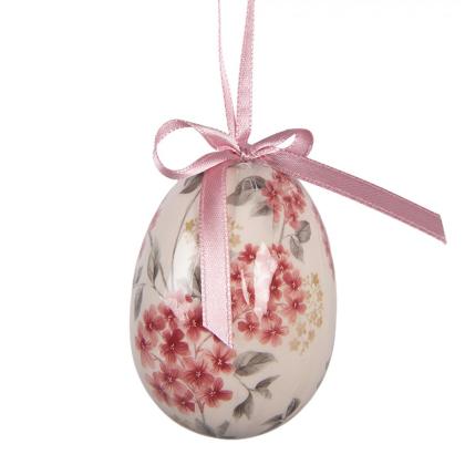 Húsvéti tojás, akasztható tojás, rózsaszín virágos, 8 cm (többféle)