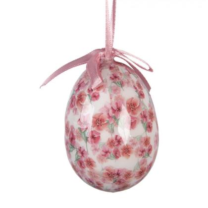 Húsvéti tojás, akasztható tojás, rózsaszín, zöld virágos, 8 cm (többféle)