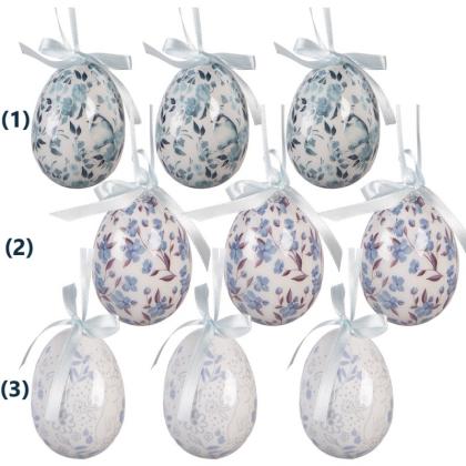 Húsvéti tojás, akasztható tojás, kék madaras, nyuszis, virágos, 8 cm (többféle)